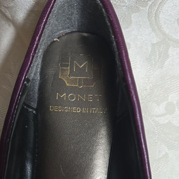Monet Burgundy Purple Leather M Buckle Flats - Picture 6 of 8